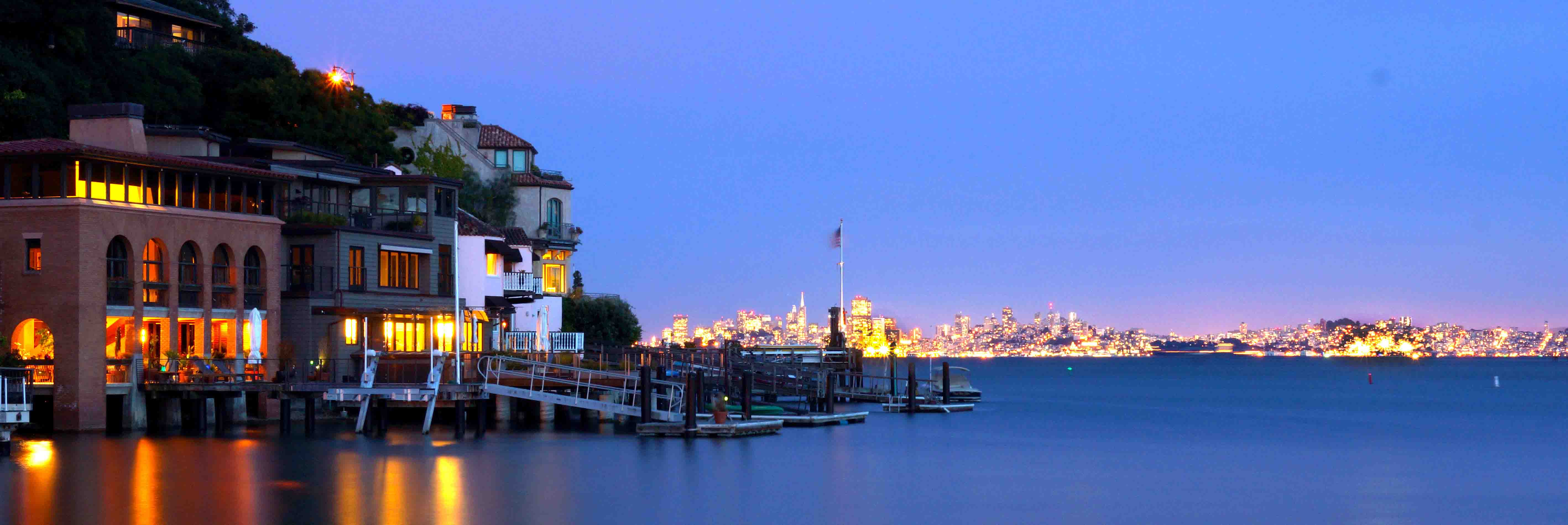 Night view of Corinthian Island and San Francisco skyline